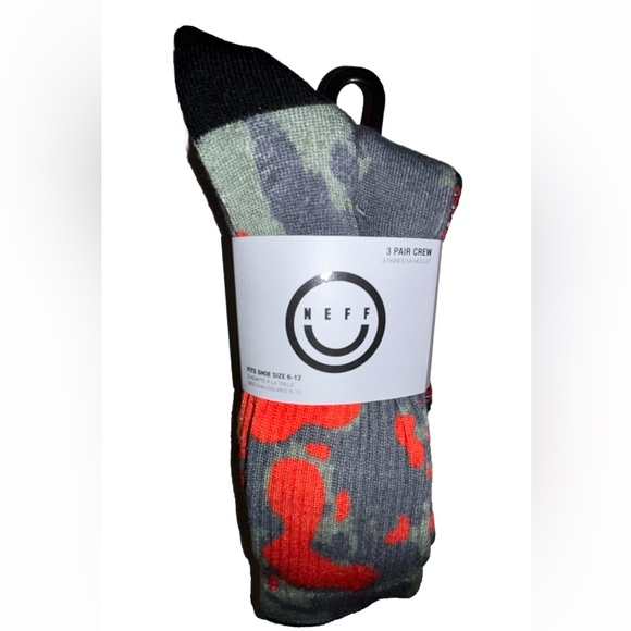 Neff Crew Socks 3 Pair Men 6-12 Multicolor w Mushrooms & Logo Skate Ride BMX NEW - Picture 1 of 12
